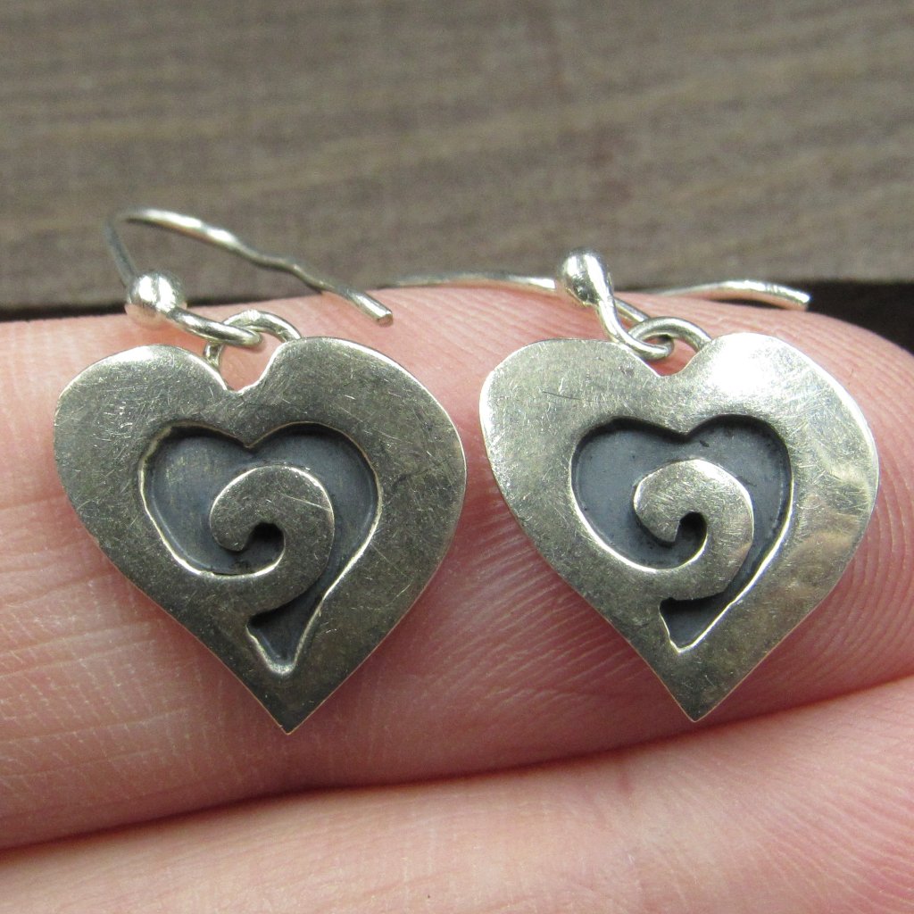 Sterling Medium Swirling Heart Dangle Earrings